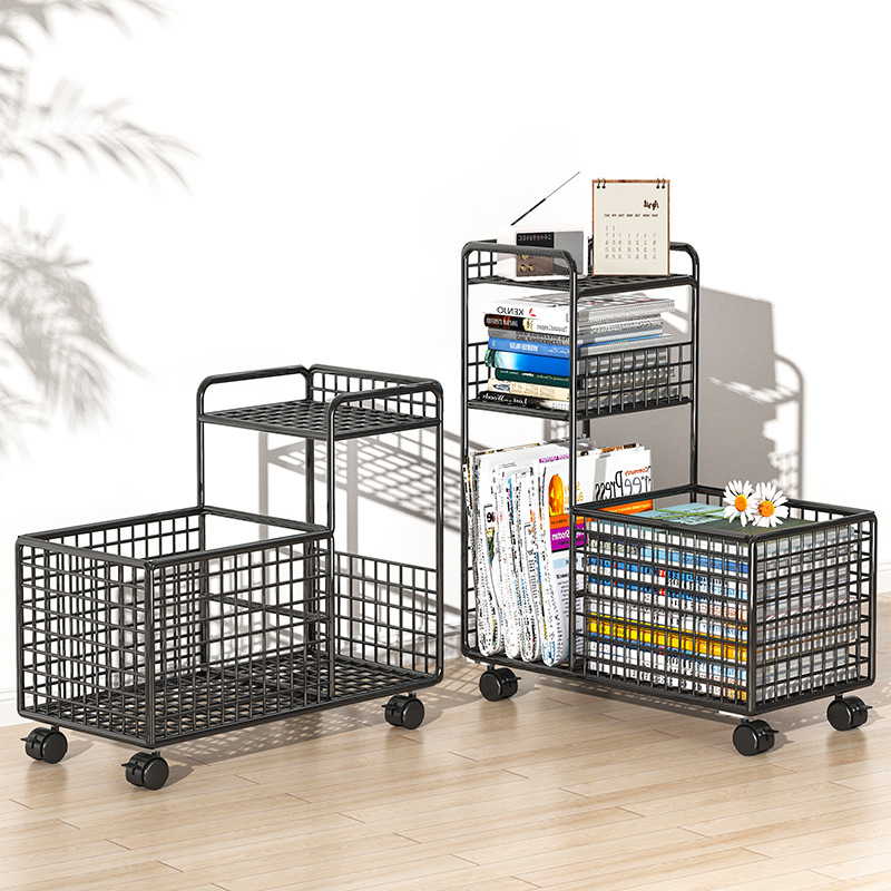 桌下书架置物架学生放书包收纳盒滑轮可移动书桌旁家用书本收纳架