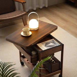 黑胡桃木移动折叠茶几小桌子小户型沙发小边几角几实木小推车