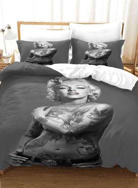 3D立体个性四件套亲肤棉Marilyn Monroe被套床单黑色欧式床品套件