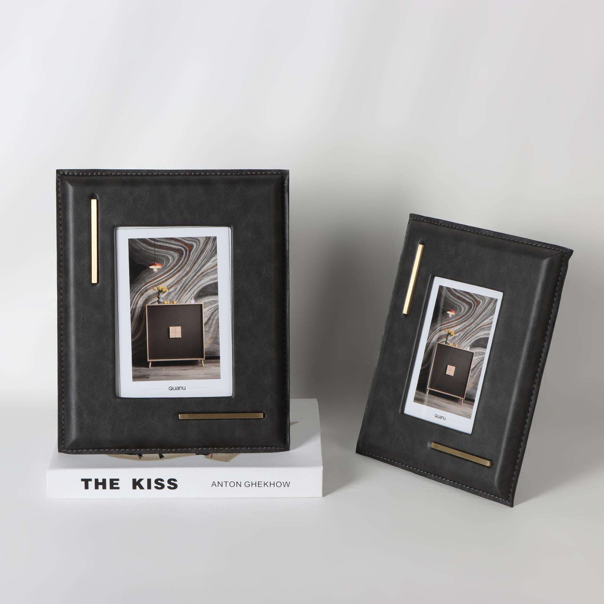 轻奢现代简约木质烤漆皮革相框6寸7寸画框样板房书房桌面软装饰品