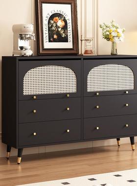 黑色藤编斗柜餐边柜一体法式复古客厅餐厅靠墙收纳柜多功能储VSa