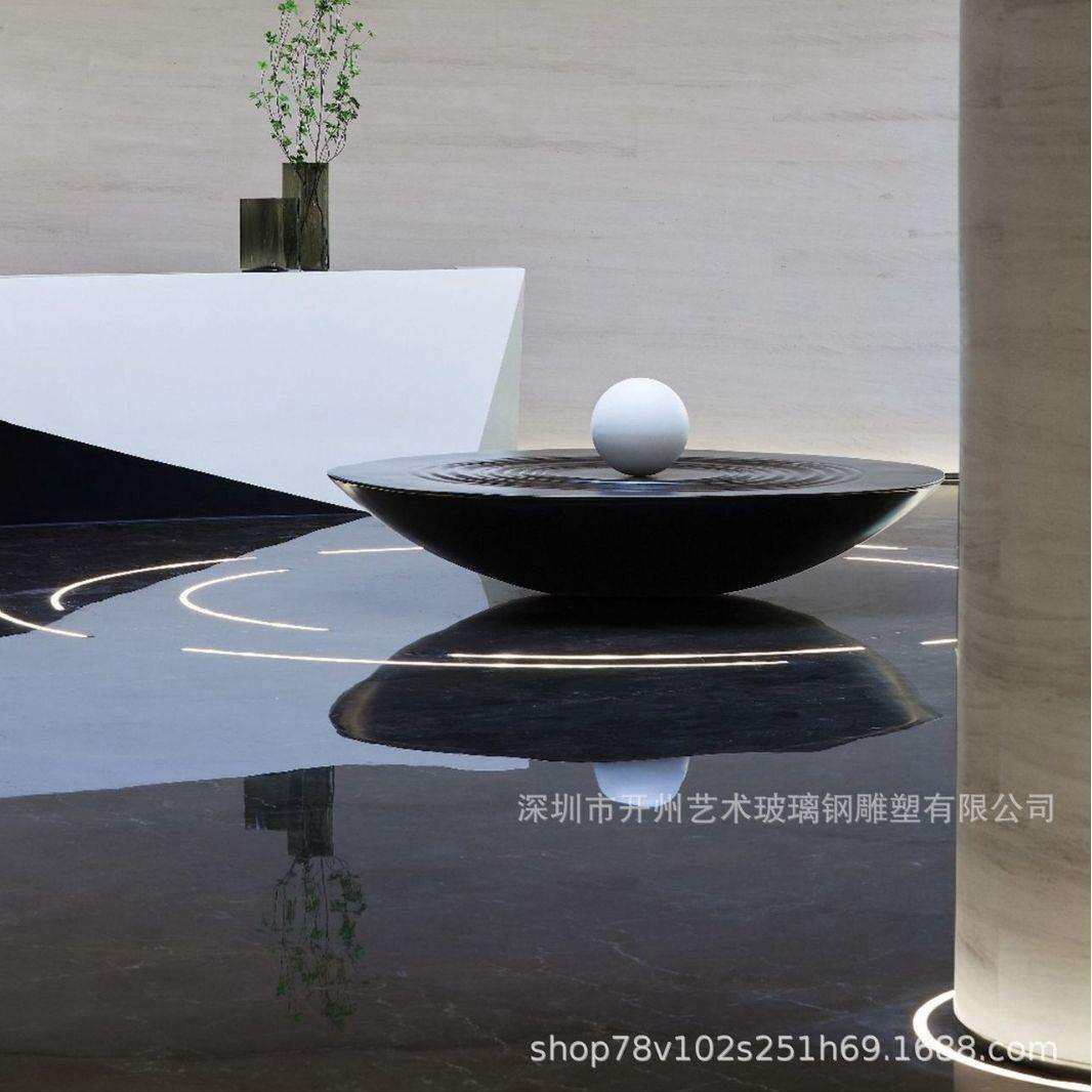 黑色水盘雕塑创意软装饰品酒店大堂装置艺术品样板房大型落地摆件