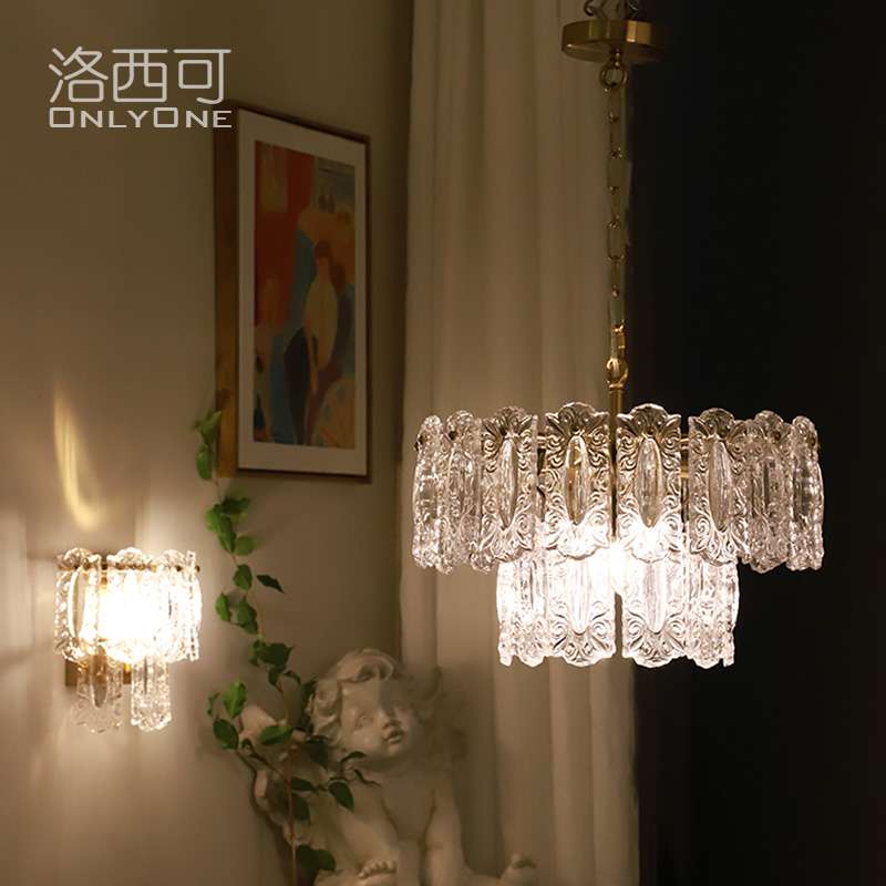 OA5M 美式法式复古手工雕刻祥云玻璃吊灯轻奢卧室客厅餐厅