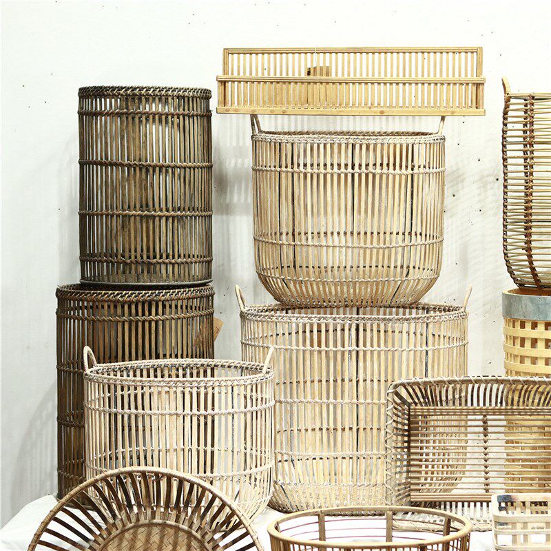 孤品大集合-民宿样板间装饰手工竹编收纳篮储物筐置物架竹匾篮子