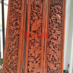 东阳木雕中式装修实木雕花板背景墙 仿古屏风手工双面雕刻定制