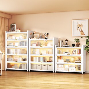 钢制书架带门儿童书柜落地家用客厅储物柜防尘展示柜铁艺置物架子