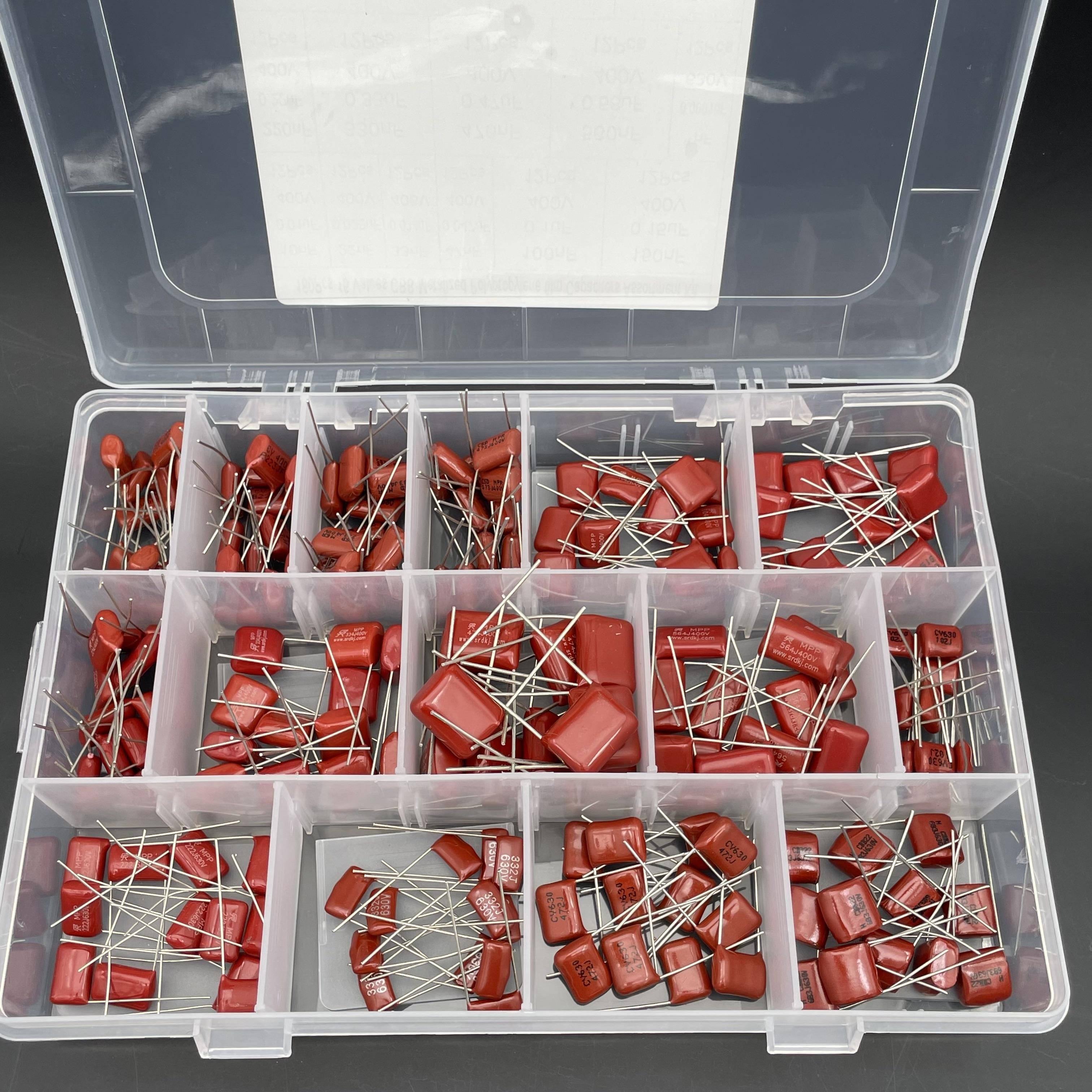 180PCS 15种常用CBB电容包直插金属化薄膜电容器无极性400V/630V