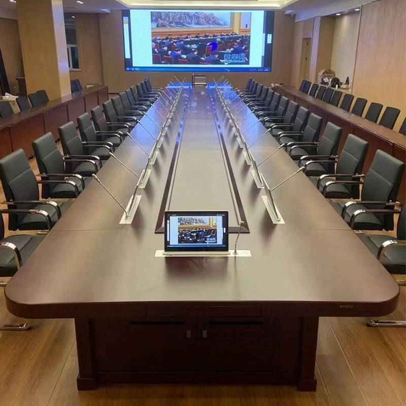 需定制无纸化会议系统智能化升降屏烤漆会议桌大型油漆实木带台面