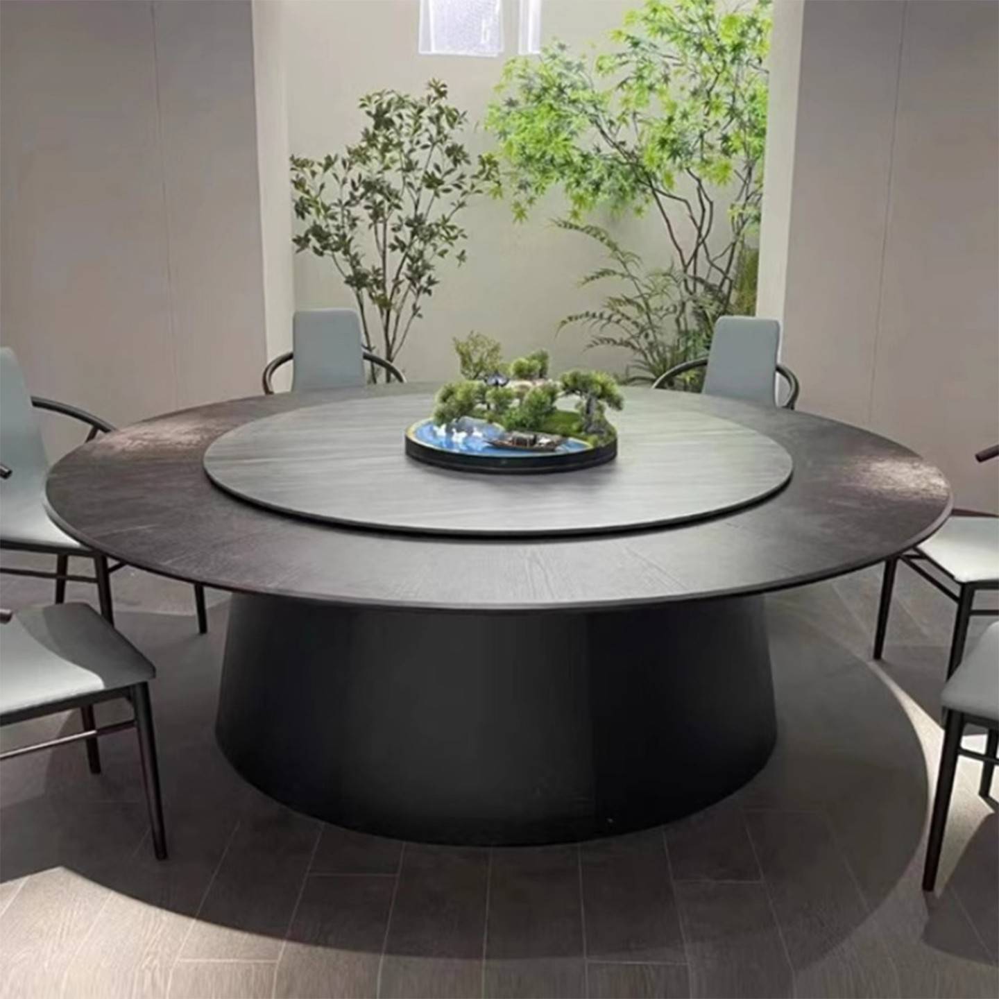 需定制高端酒店实木电动餐桌大圆桌饭店包厢自动圆形岩板转盘20人