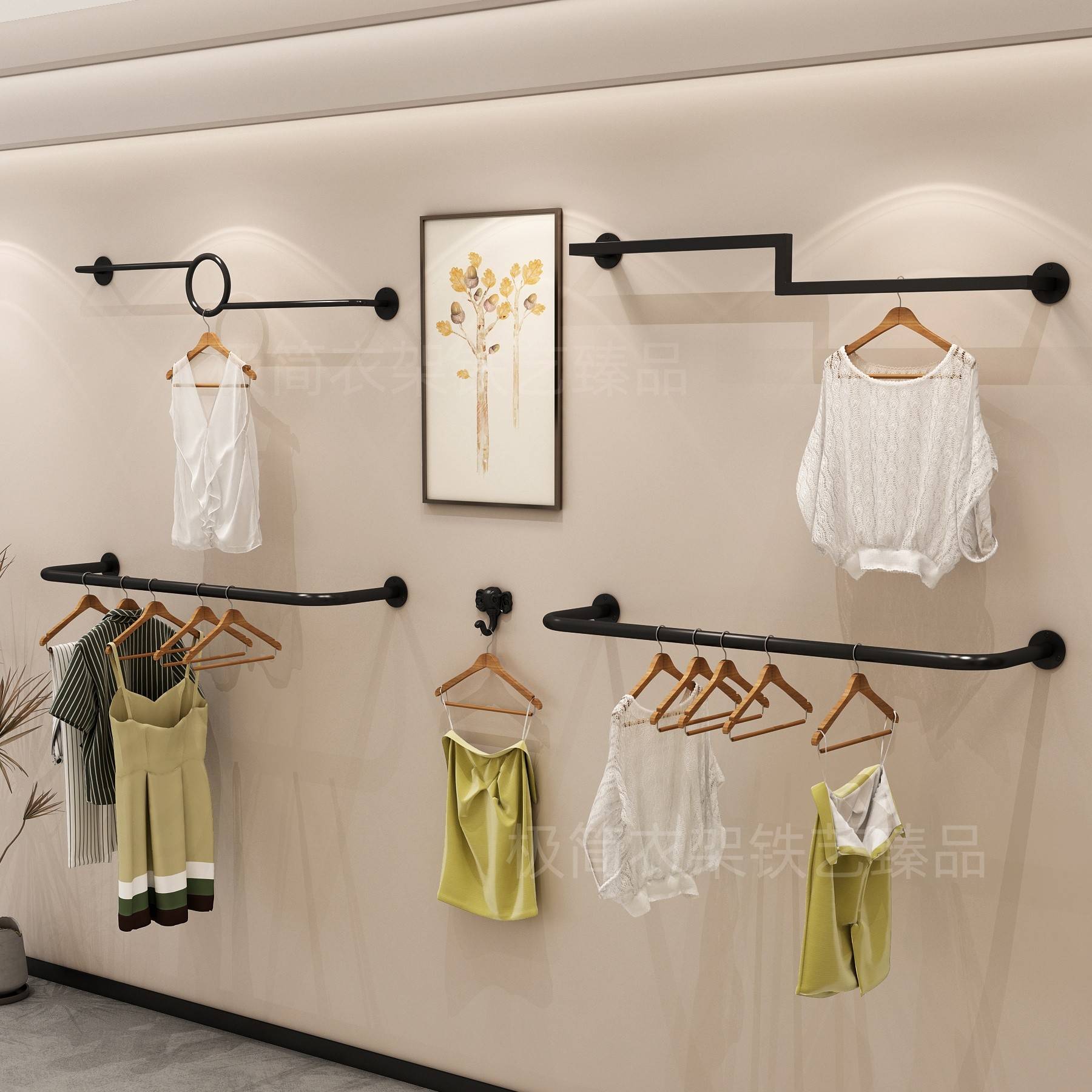需定制服装店展示架侧挂上墙衣服架加厚货架男女装正挂衣服杠组合