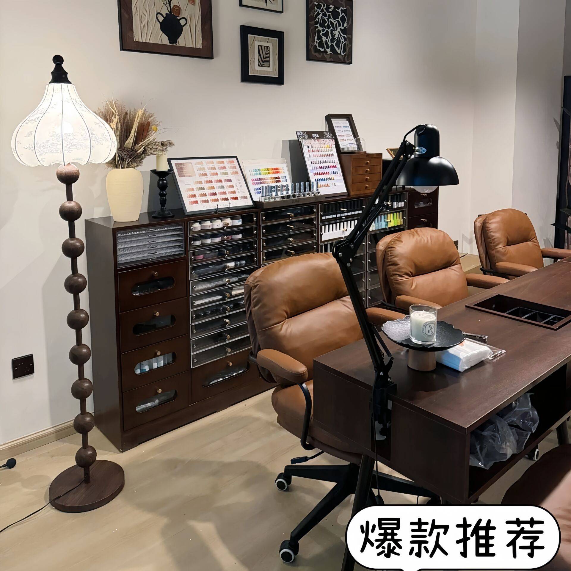 需定制实木中古风胡桃色美甲指甲油展示柜美甲油收纳柜甲油胶储物