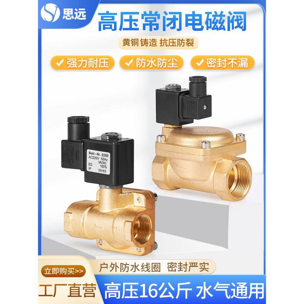 高压电磁阀常闭黄铜先导式水阀气体4分220v12v24大流量电磁控制阀