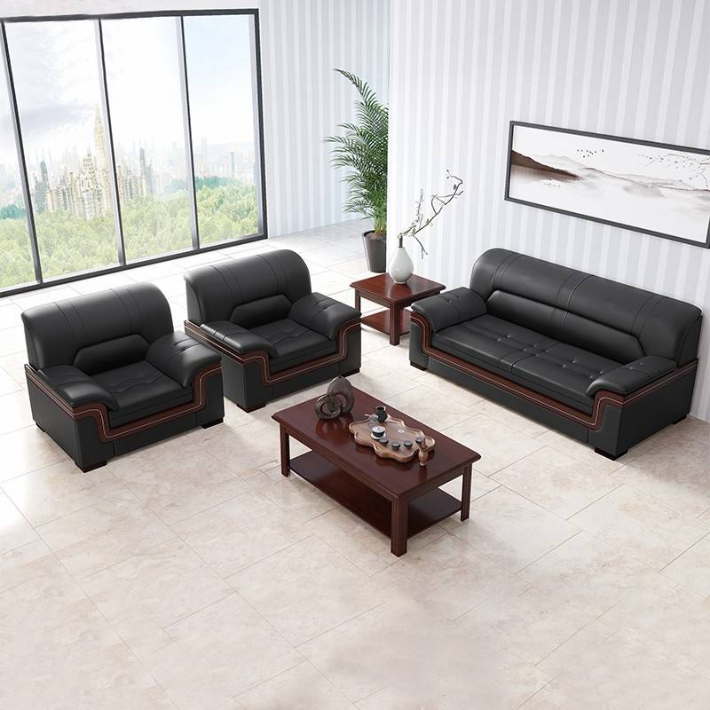 需定制办公室沙发茶几组合套装简约现代接待会客室三人皮艺商务办