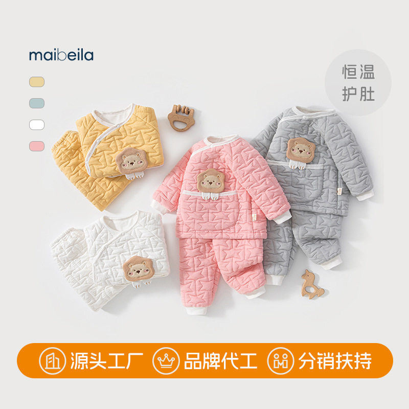 儿童家居服套装保暖偏开棉衣秋冬