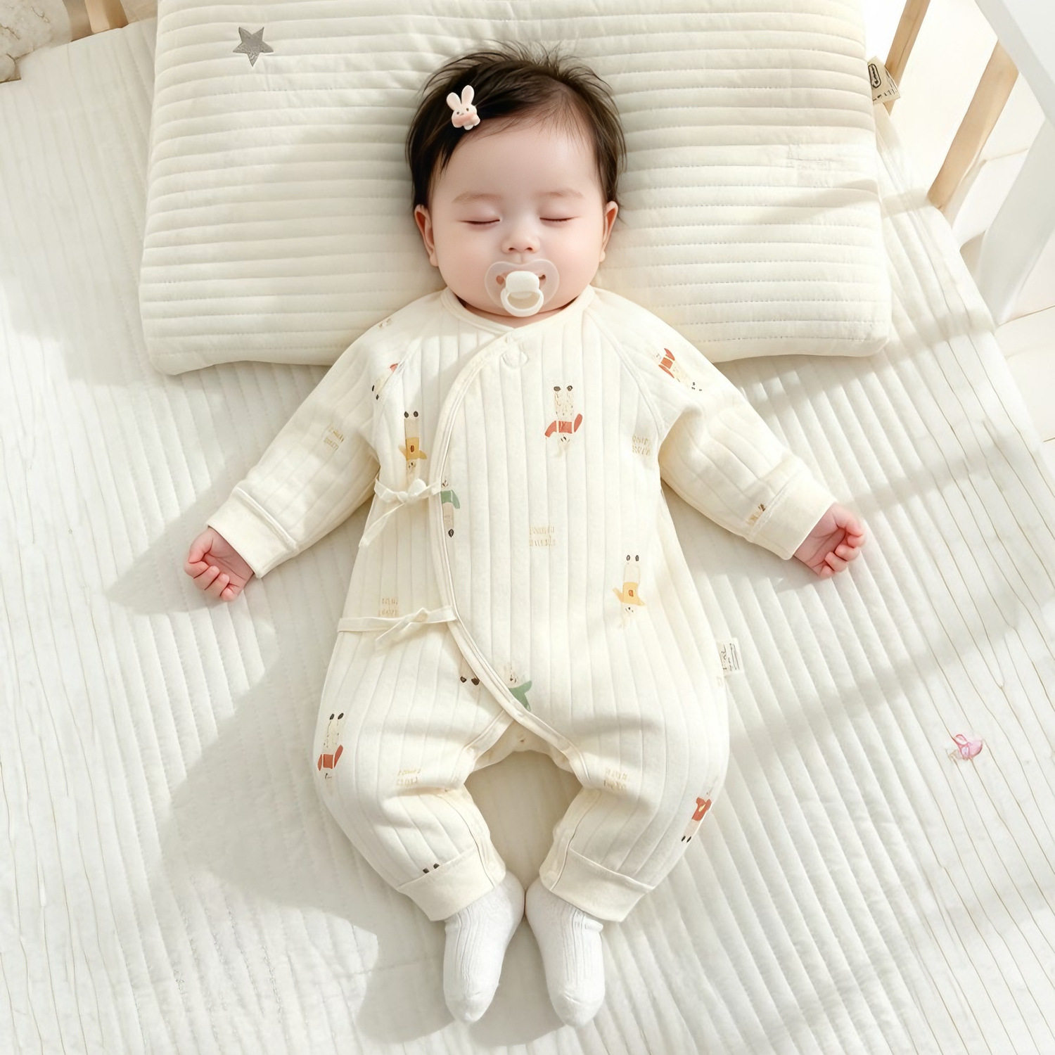 新生儿连体衣秋冬季纯棉三层夹棉