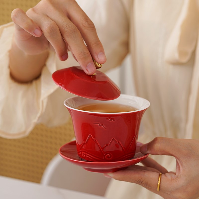 仲夏知己结婚敬茶杯套装一对红色喜碗筷订婚陪嫁敬酒茶壶用品大全