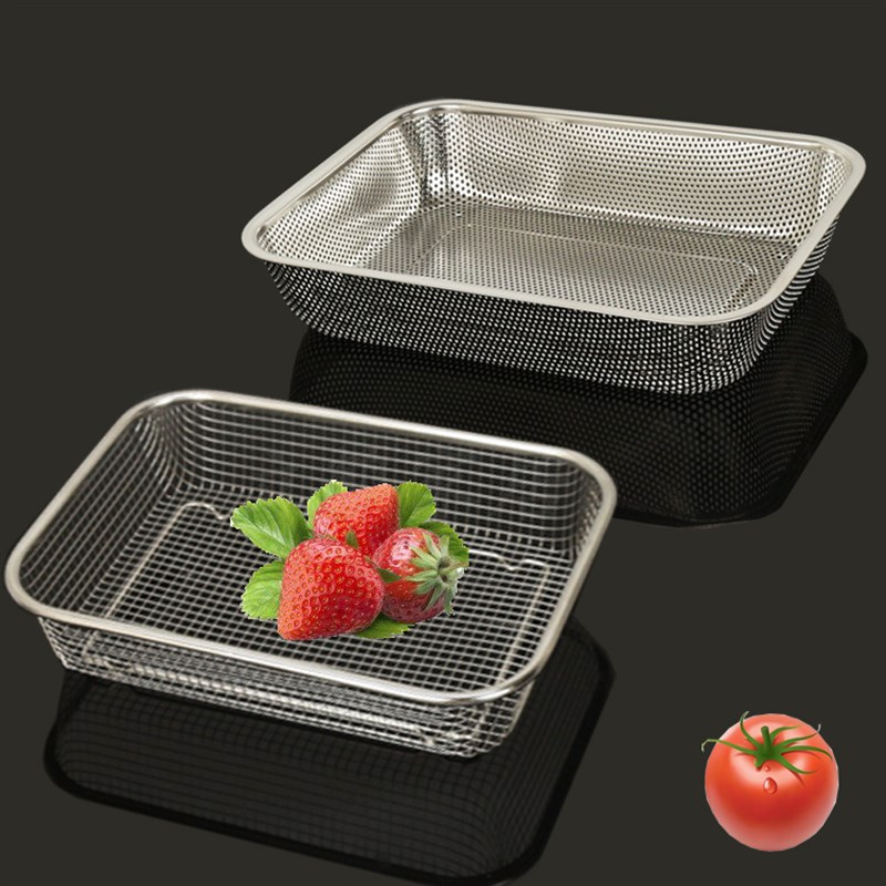 不锈钢洗菜盆沥水篮方形漏洗菜篮厨房淘菜盆网篮水果篮果盘沥水盆