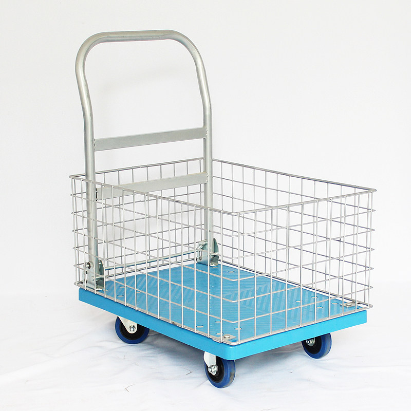 网格平板车四轮刹车静音围网物料周转手推车折叠围栏拉货车带护栏