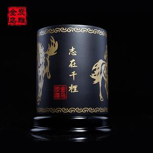 金乌炭雕 锦绣前程办公室摆件笔筒工艺品商务礼品创意书桌装饰品