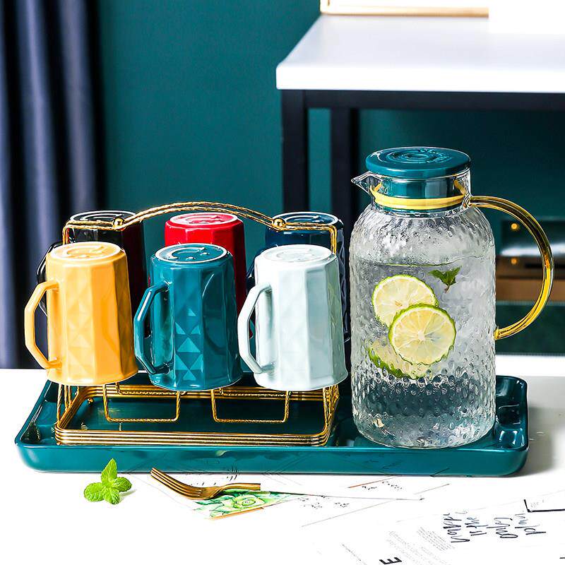 耐高温冷水壶带托 托盘套装一人一色家用客厅冷水杯大容量玻璃冷