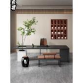 新中式 木鼓凳办公室实木茶桌书桌茶桌一体两用现代轻奢岩板泡茶台