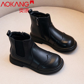 奥康女童马丁靴2025春秋新款 儿童软底单鞋 公主皮靴加绒二棉短靴子