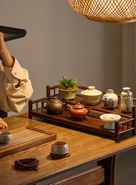 茶杯架子中式小型博古架茶具茶壶收纳架桌面侧边复古置物架展示架
