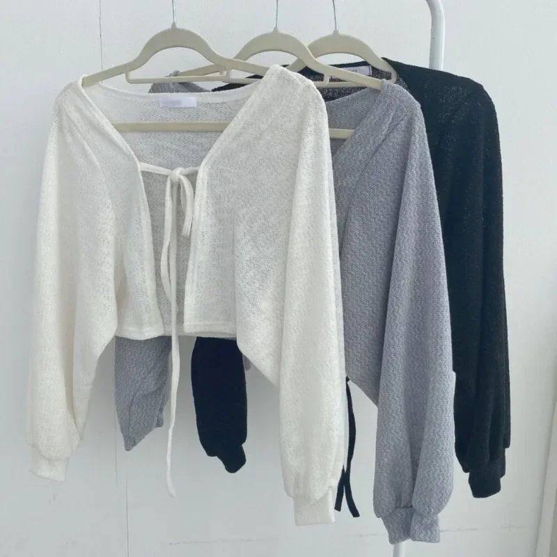 Thin White Cardigan: Lace-up Sunscreen Knitwear - Taobao product photo 5