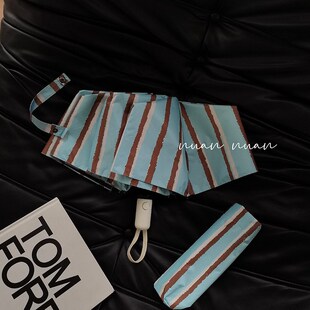 长柄伞复古条纹雨伞女晴雨两用小巧便携自动防晒紫外线遮阳太阳伞