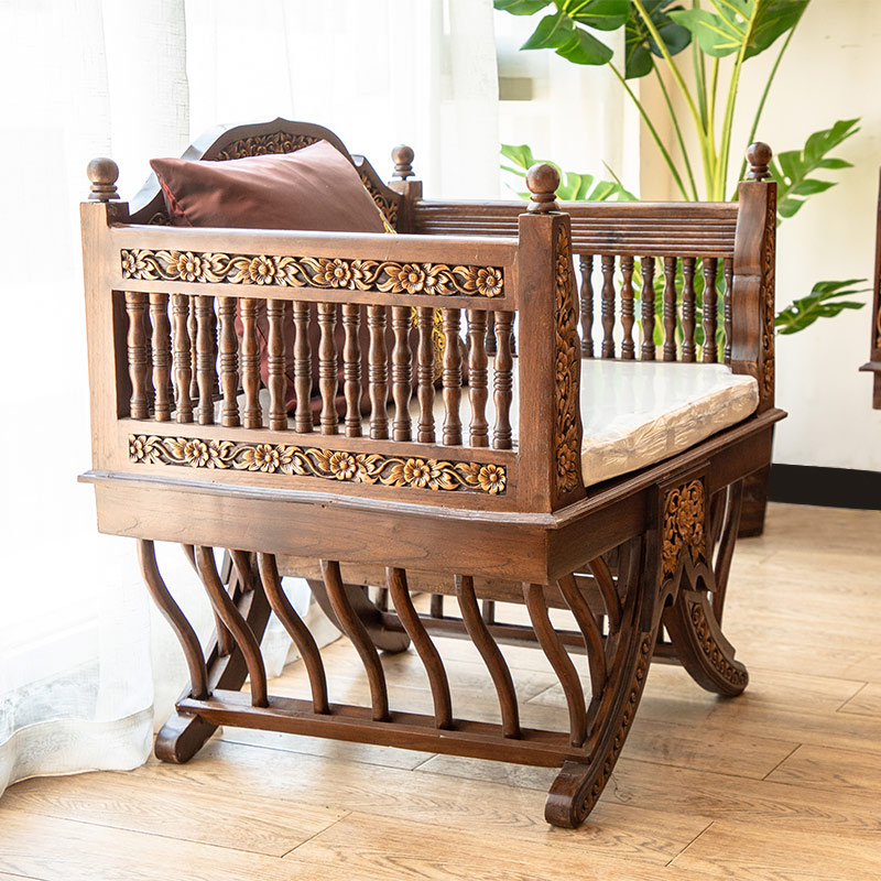 异丽东南亚风格家具中式古典实木罗汉床泰式仿古柚木雕客厅沙发床
