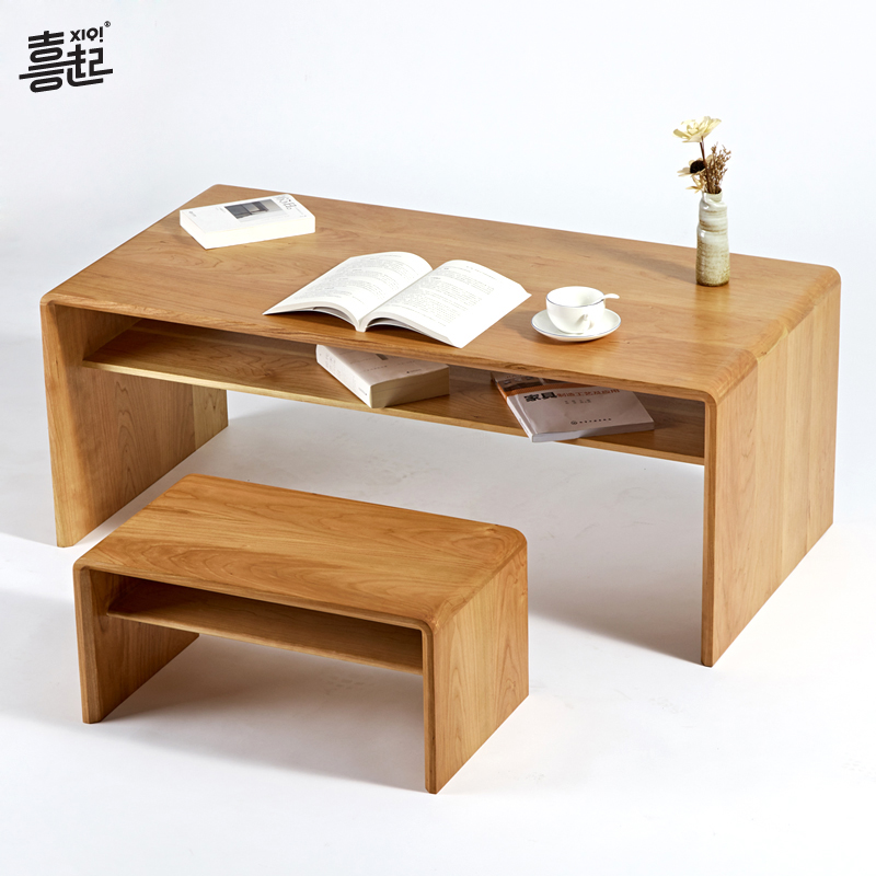 喜起黑胡桃木客厅茶桌 简约小户型原木茶桌 实木炕几收纳飘窗茶几