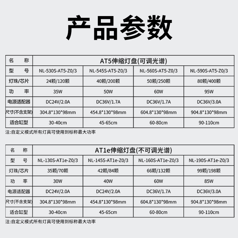 尼特利水草灯新款AT5/RGB全光谱5系伸缩灯全光谱LED水草灯