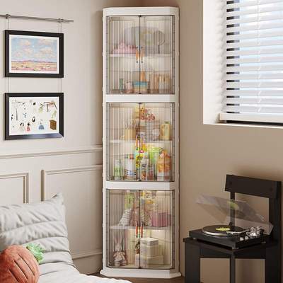 收纳柜多层家用客厅卧室置物柜落地塑料三角防尘置物架玩具储物柜