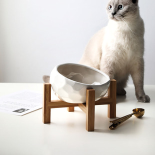 宠物碗斜口猫碗食盆狗碗法斗食盆大容量高脚斜口碗大型犬陶瓷碗