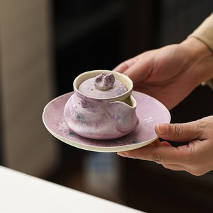 手绘粉引绣球花陶瓷茶壶高颜值女士手抓壶防烫泡茶壶家用功夫茶具