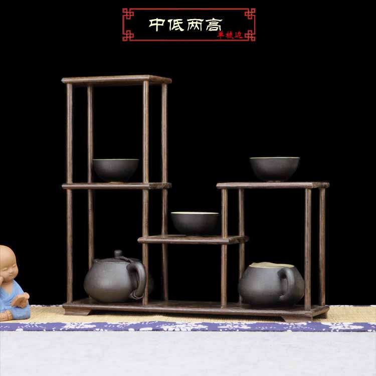 榫卯结构博古架小多宝阁茶壶架杯架鸡翅木新款展示架小摆件收纳架