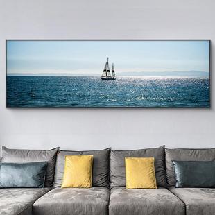 饰画卧室床头办公室山水挂画客厅沙发背景蓝 一帆风顺帆船大海浪装