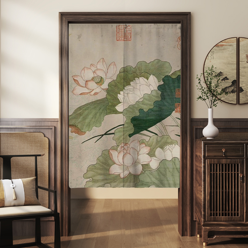 新中式门帘隔断帘厨房卫生间遮挡布帘茶室卧室文字半截挂帘子定制