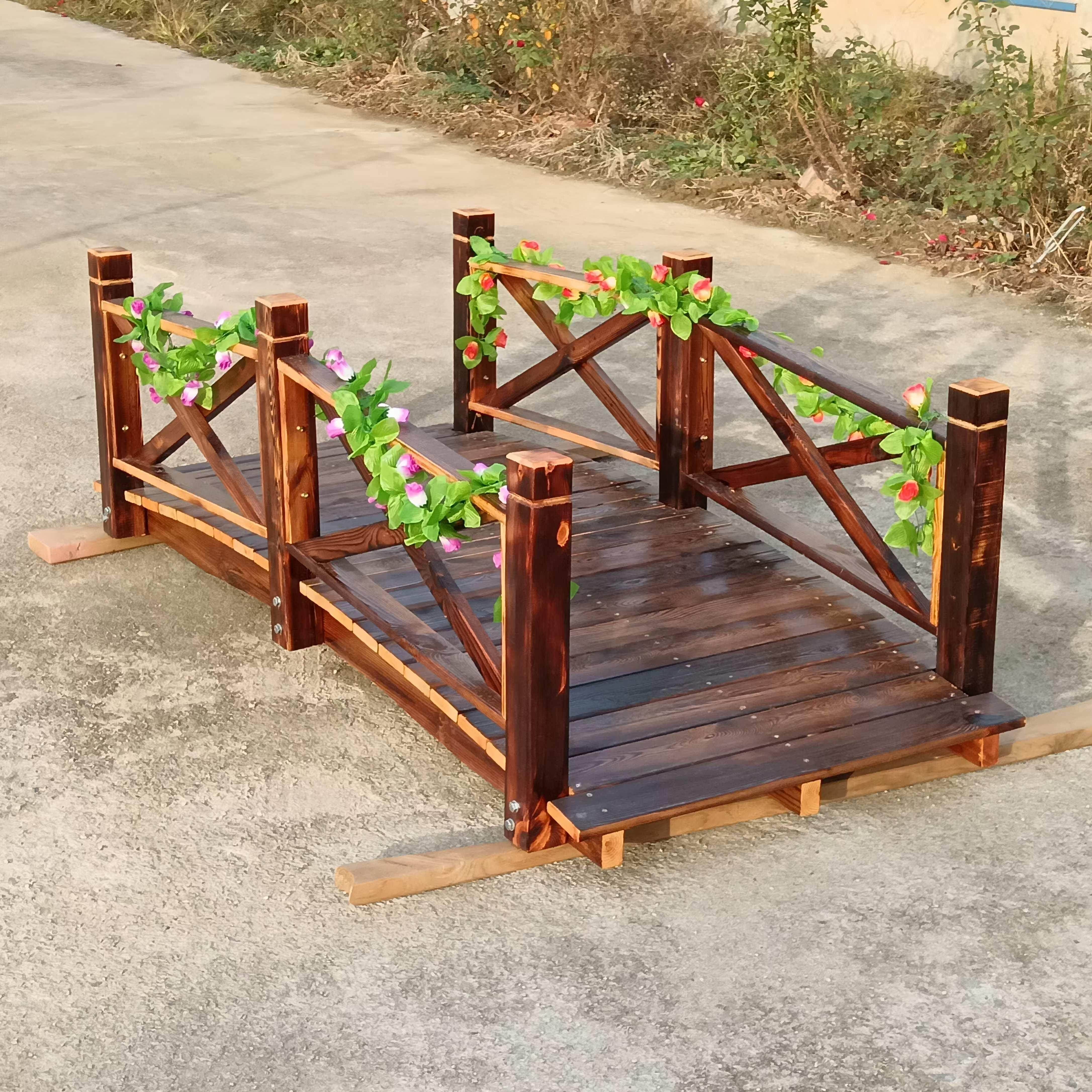 户外小木桥碳化木桥实木花园小桥木制小桥景观桥小拱桥