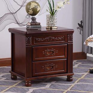 中式实木床头柜仿古雕花胡桃色家用带锁卧室床边储物收纳柜免安装
