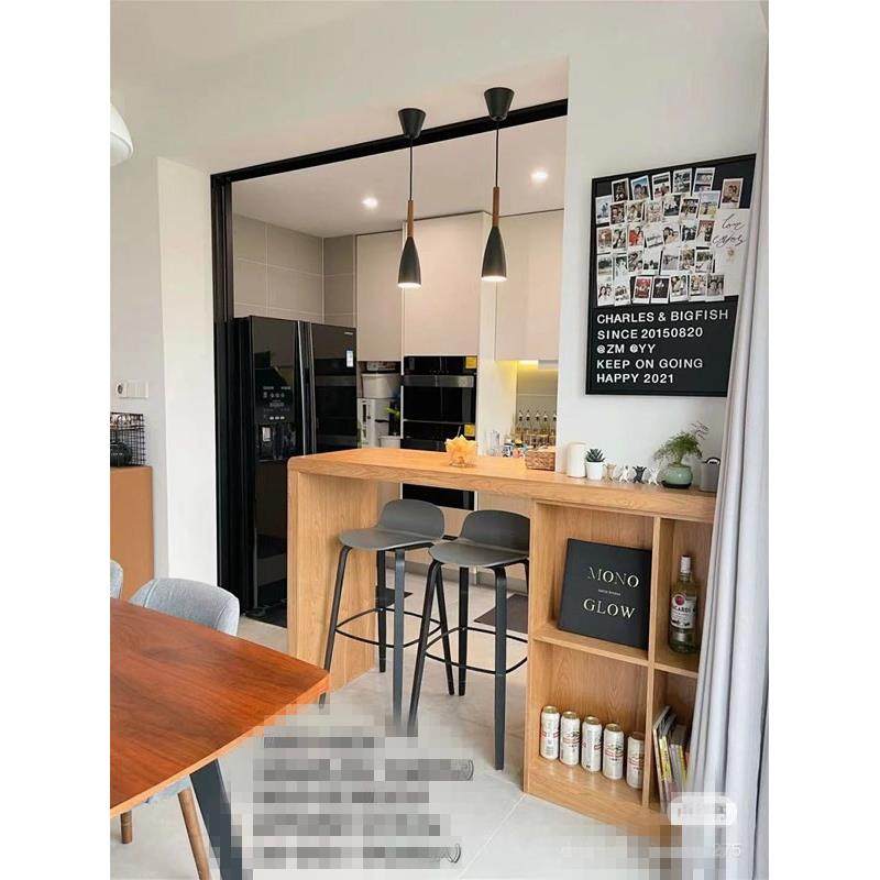 北欧实木餐桌吧台家用一体靠墙餐边桌小吧台厨房开放式隔断桌定做