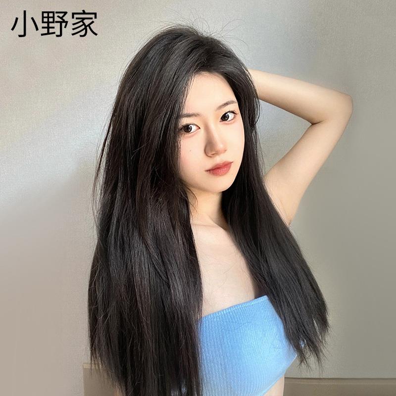 小野家假发女长发胶边防滑封边递针蕾丝中分长直发真人发丝全头套