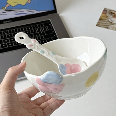 乃栗浮雕葡萄陶瓷釉下彩家用饭碗