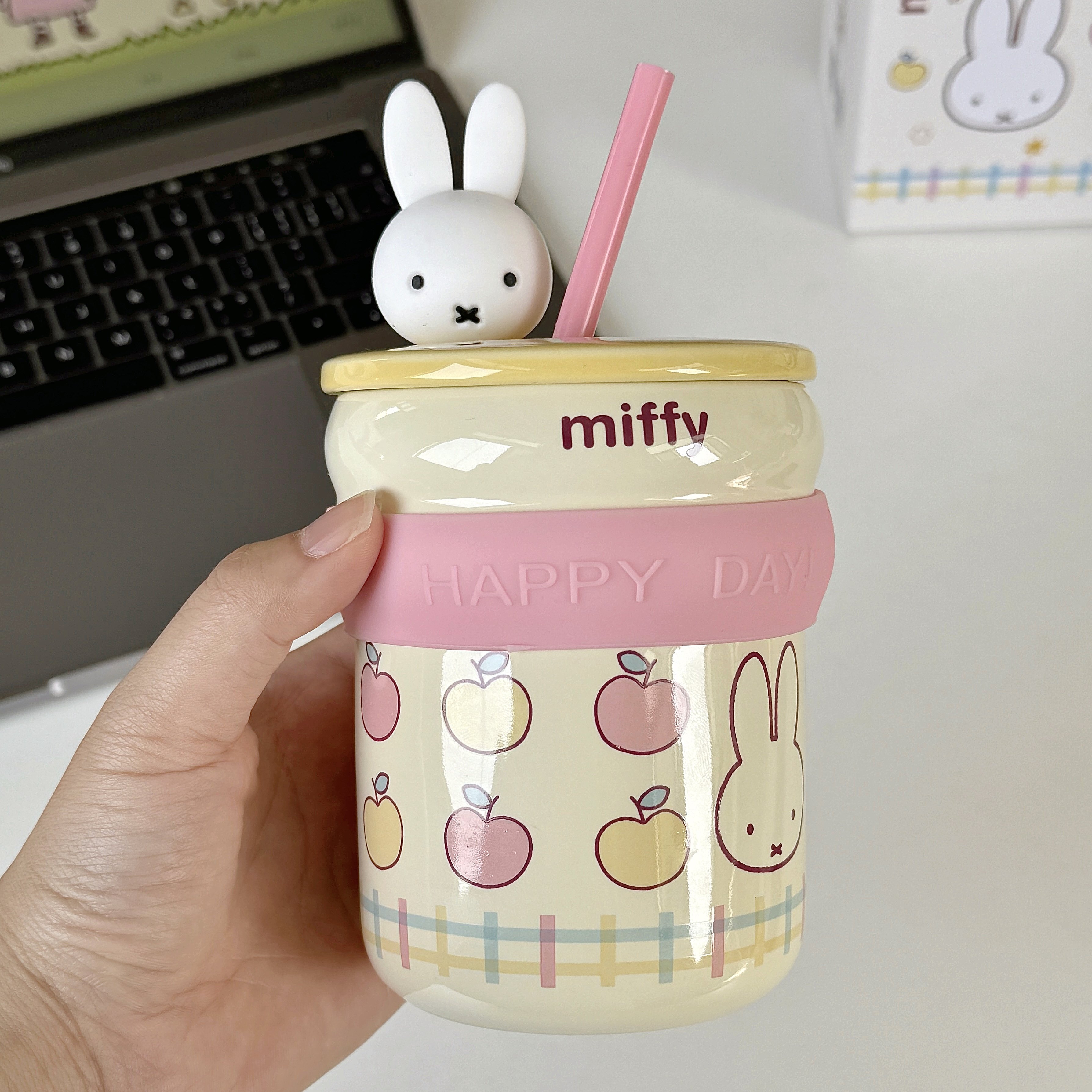 乃栗米菲兔随手杯高颜值大容量办公室可爱卡通女生陶瓷水杯吸管杯,餐饮具,随手杯,淘宝优惠券,粉丝福利购,淘宝优惠卷