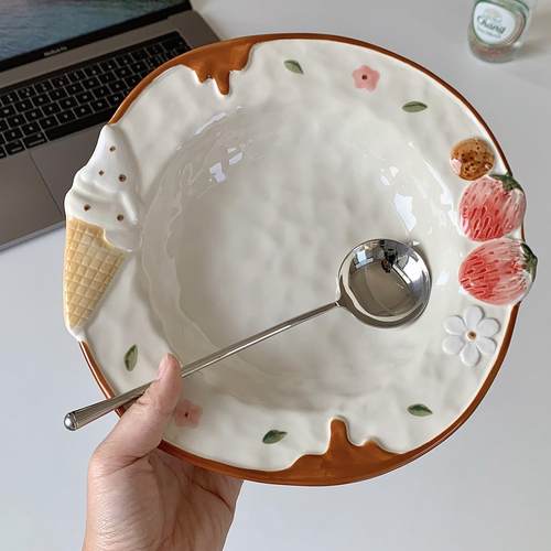 乃栗网红手绘釉下彩陶瓷深盘