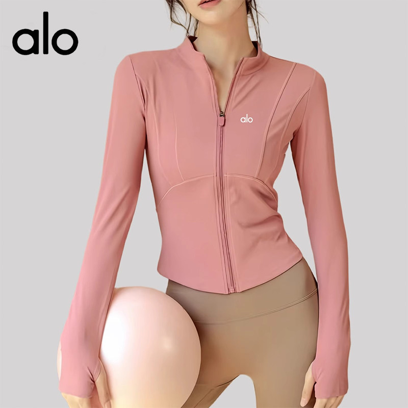 Alo 秋冬裸感修身瑜伽外套女显瘦拉链健身服跑步训练运动长袖上衣