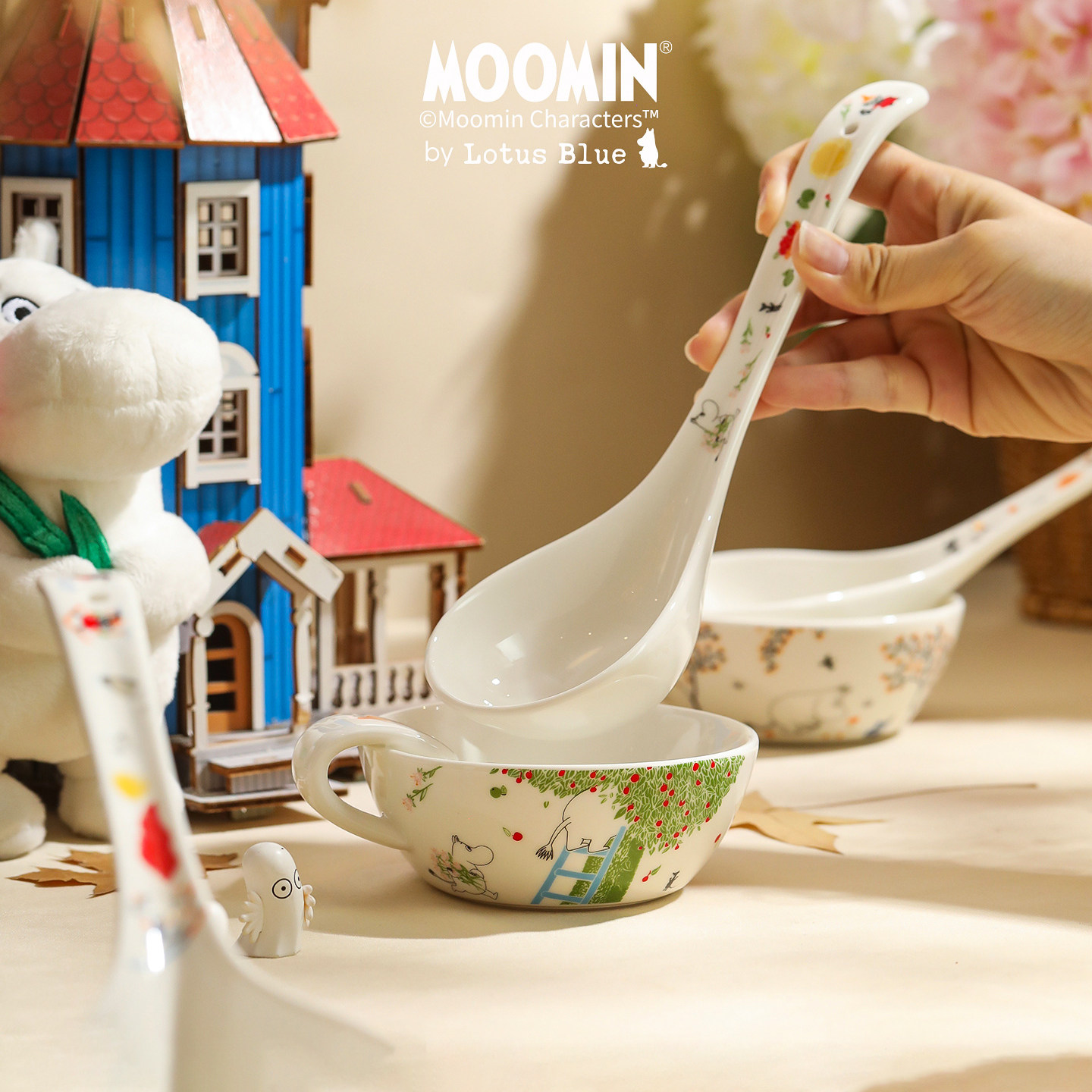 moomin姆明勺子长柄汤勺可立式盛汤勺带托分餐勺陶瓷勺厨房餐具勺