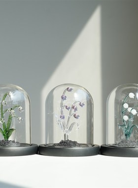 淄博琉璃手作仿真铃兰花桌面摆件玻璃罩永生花治愈系创意生日礼物