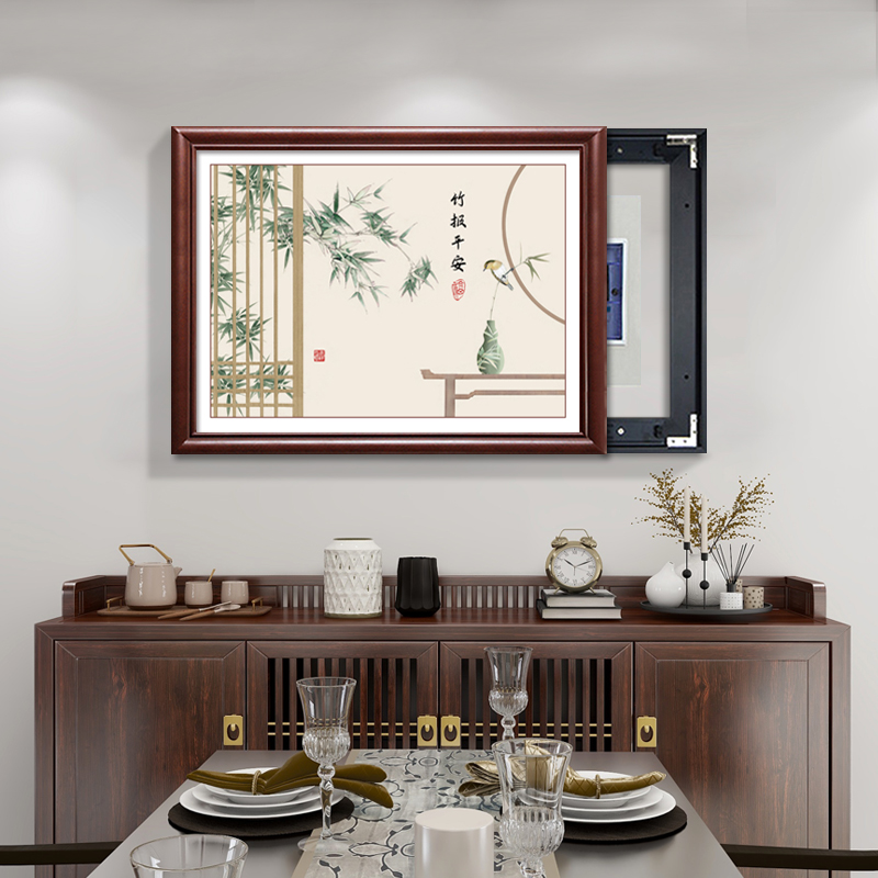 新中式竹报平安电表箱装r饰画实木免打孔饭厅配电箱总电闸遮挡挂