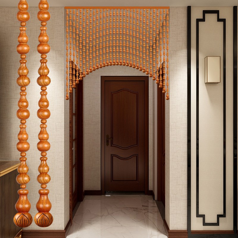 莲花桃木葫e芦门帘玄关珠帘隔断帘卧室卫生间入户门对门挂帘免打